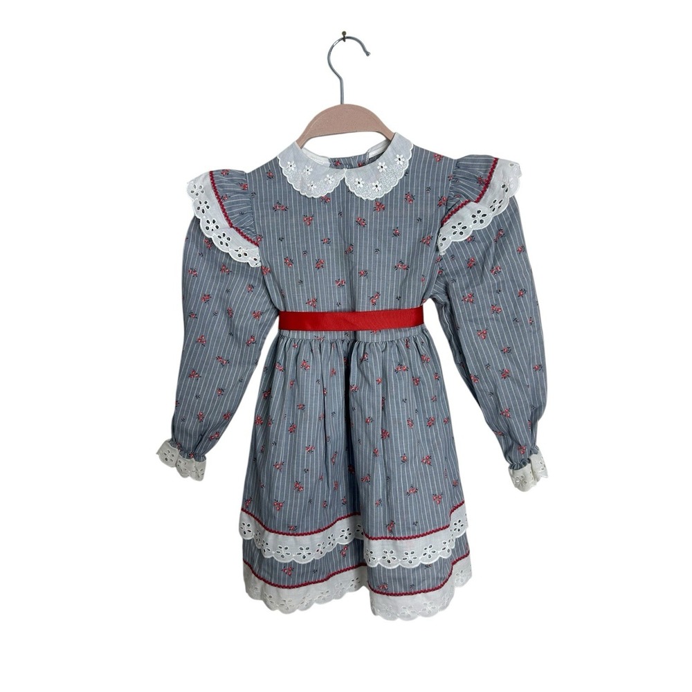 Vintage JCPenny girls floral striped eyelit dress size‎ 6